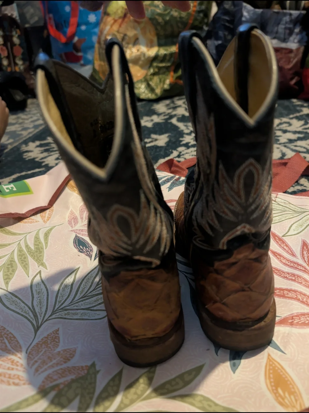 Horse Power boys Brown Exotic Leather Western Boots with Dark Shaft